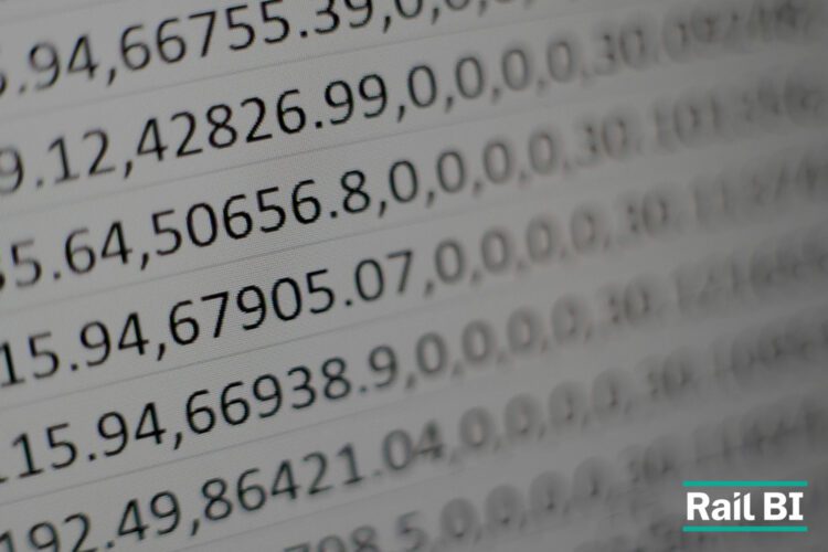 A CSV file containing example numeric rail data